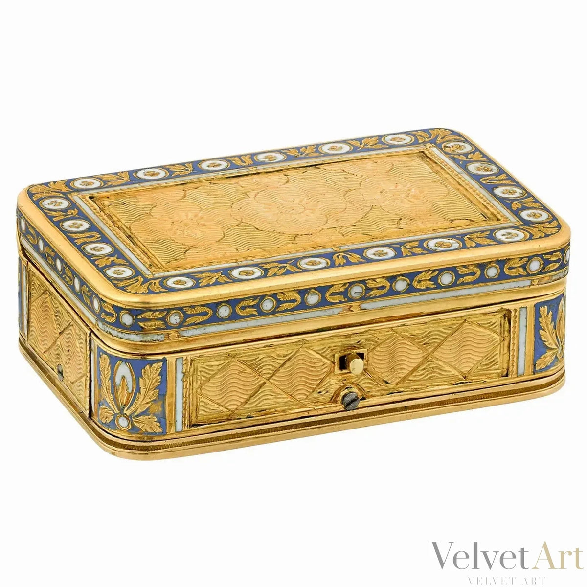 Caja vinagreta musical suiza de oro y esmalte de 1820