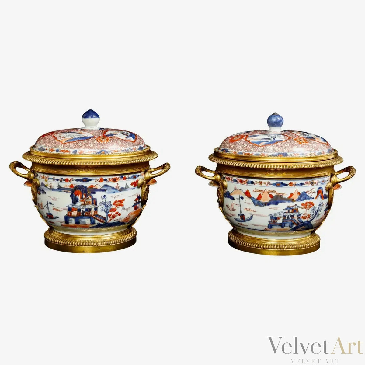 Cachepots de porcelana Imari china montados en ormolú francés