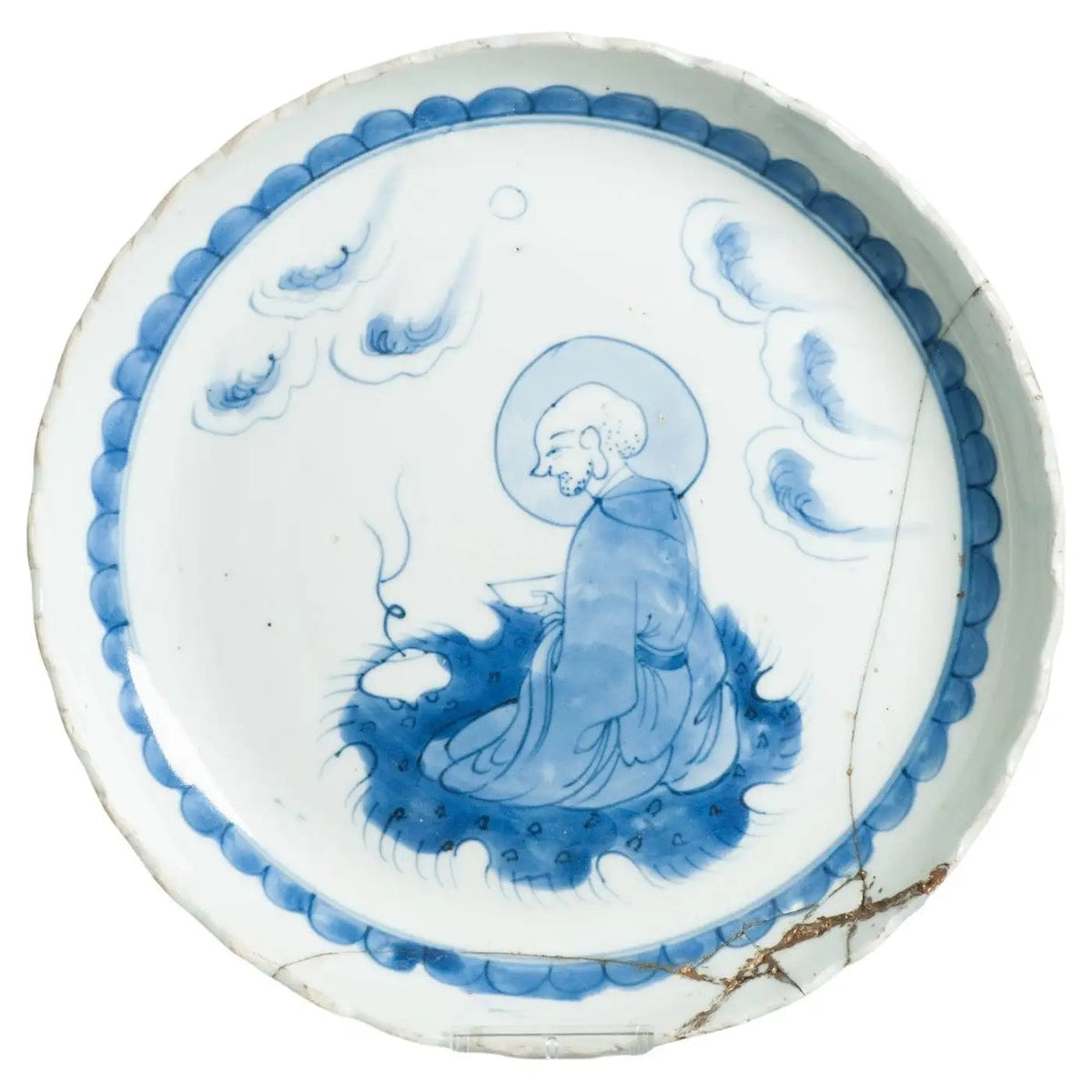 Figura de luohan en porcelana china del siglo XVII, pieza de colección oriental antigua