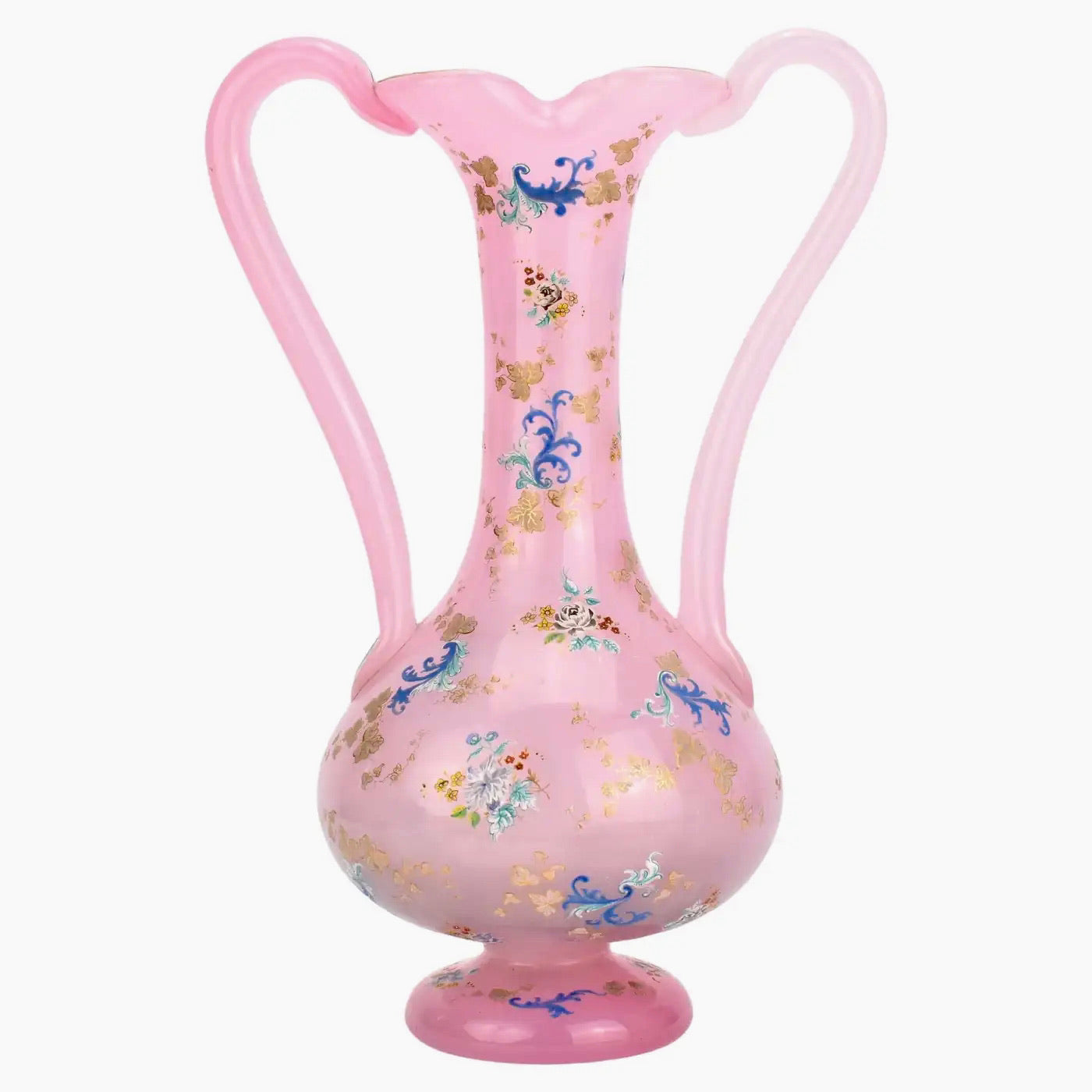 Jarrón de Cristal de Moser Esmaltado de Ópalo Bohemio, 1860