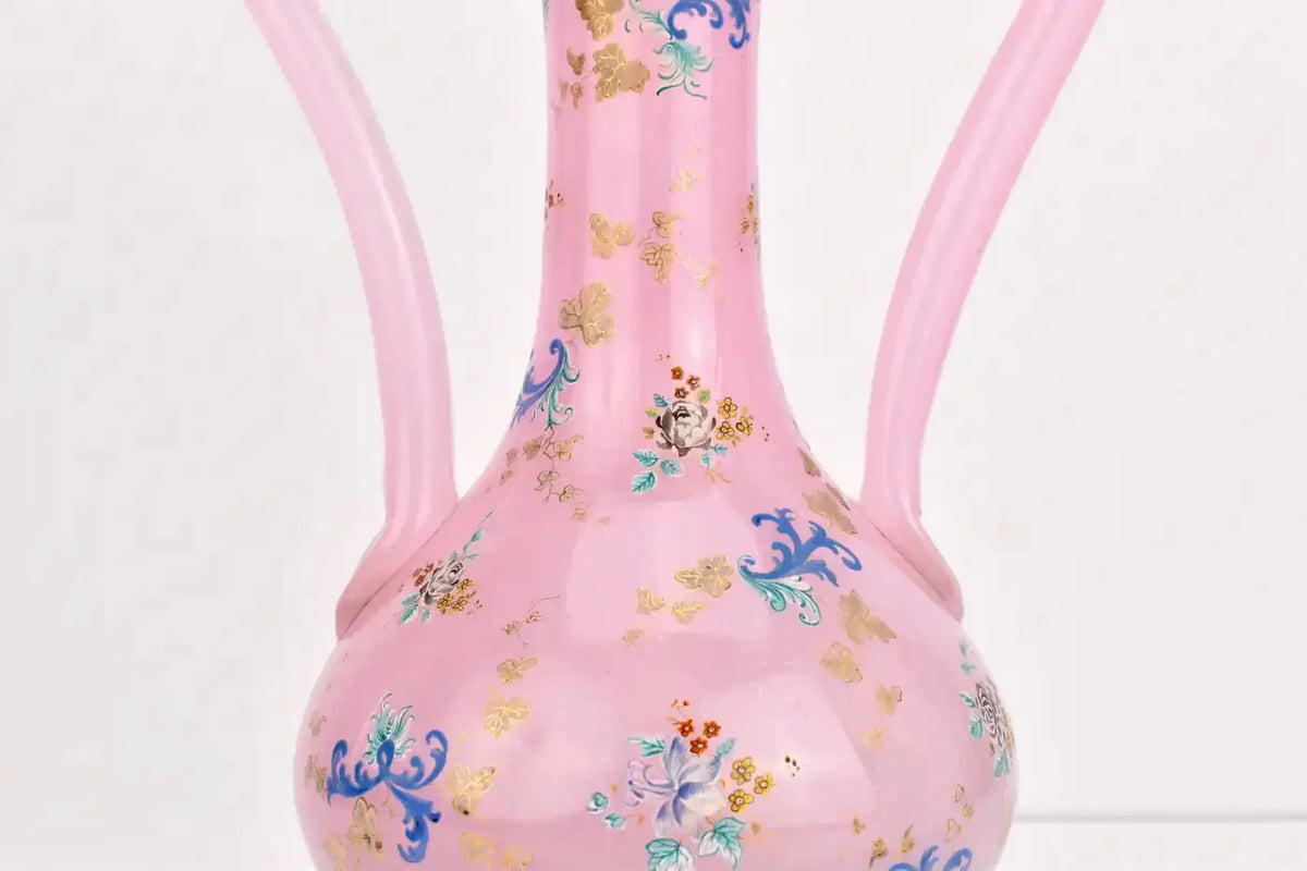 Jarrón de Cristal de Moser Esmaltado de Ópalo Bohemio, 1860