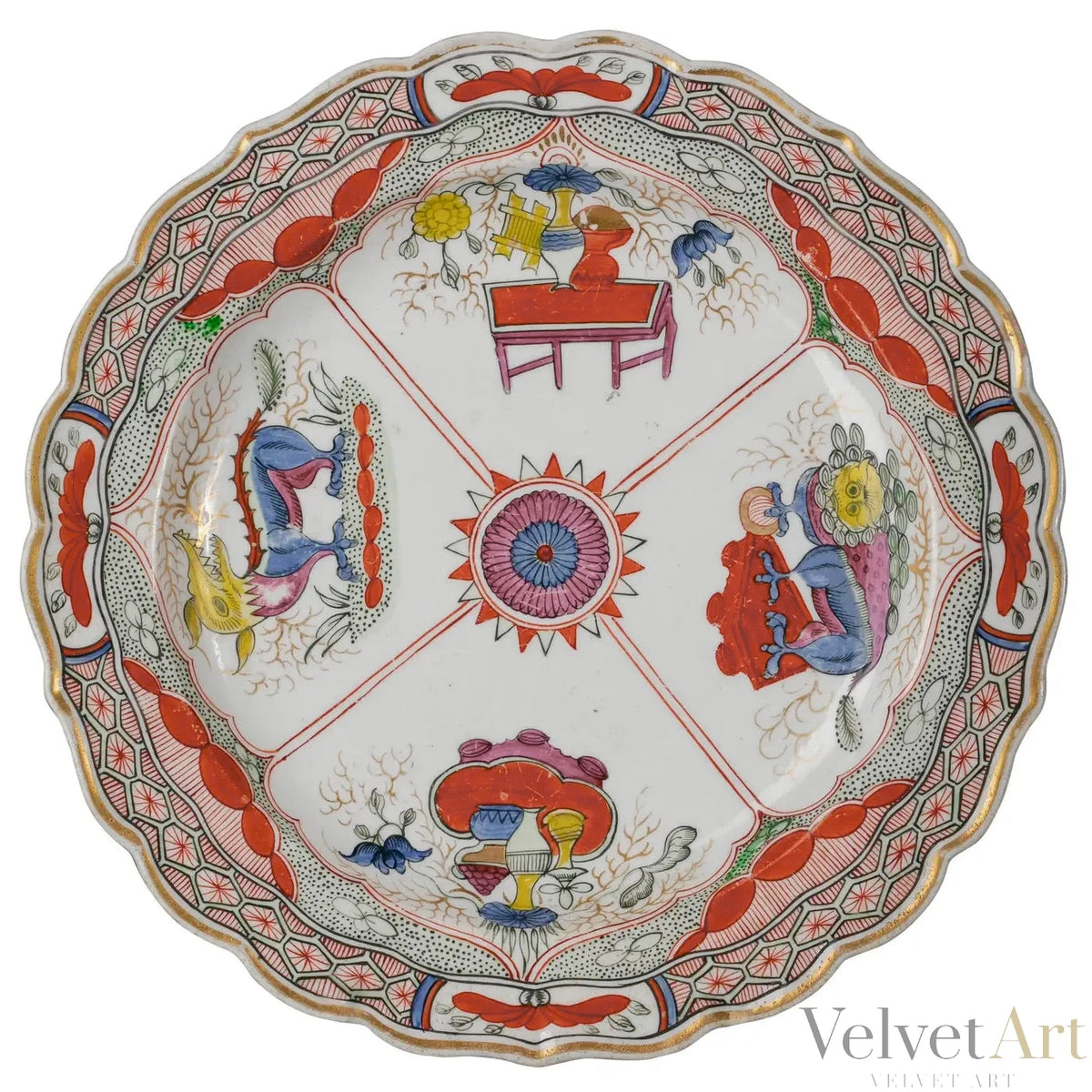 Plato Coalport de Porcelana “Dragón en Compartimento”, 1800
