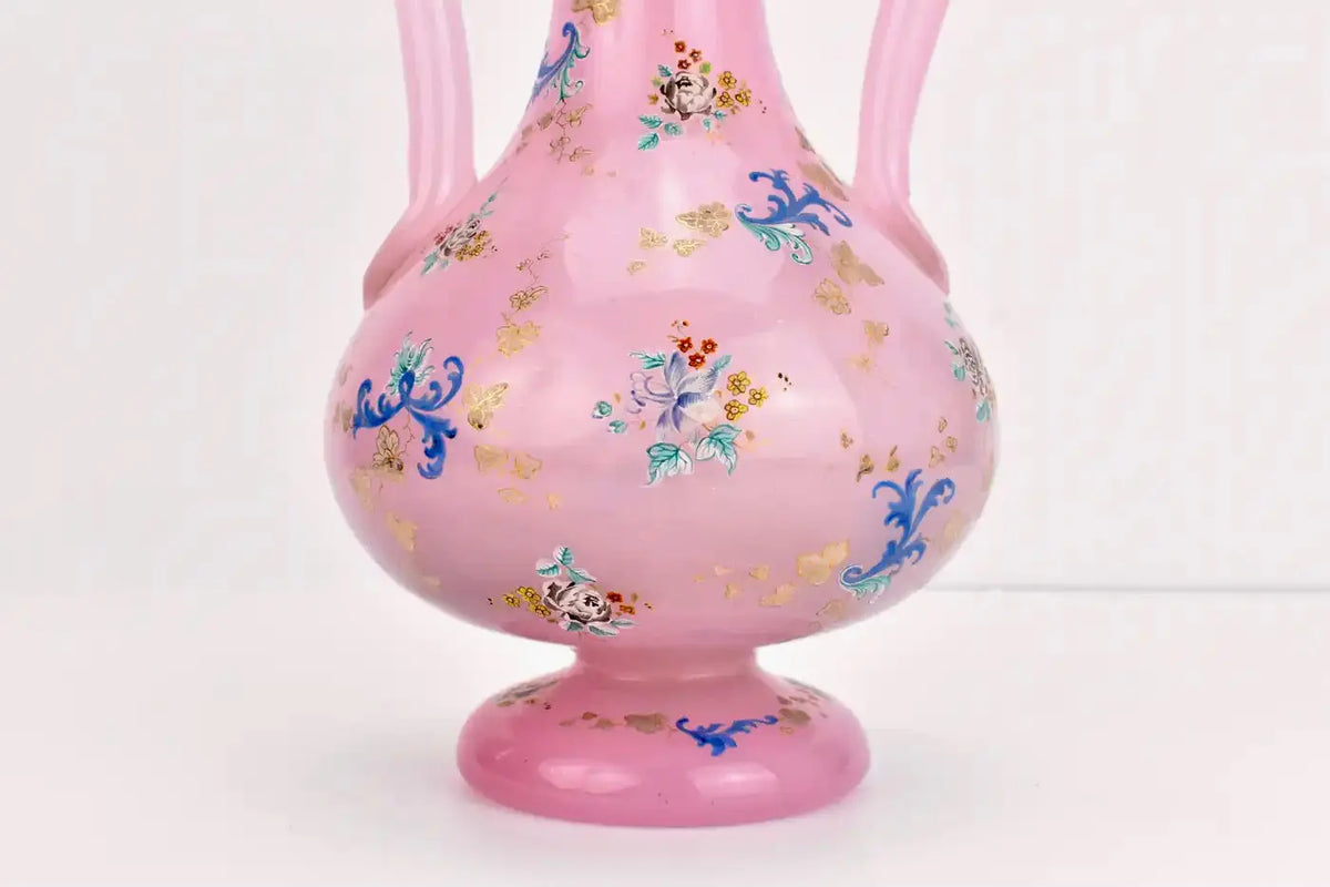 Jarrón de Cristal de Moser Esmaltado de Ópalo Bohemio, 1860