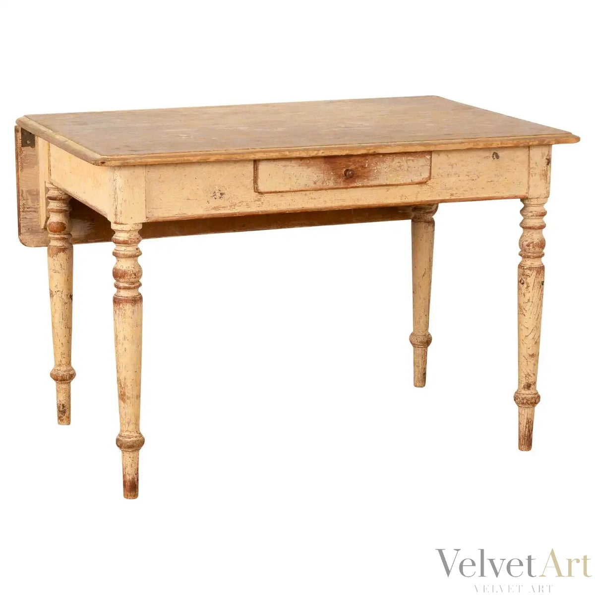 Mesa Sueca de Campo del Siglo XIX con Hoja Desplegable