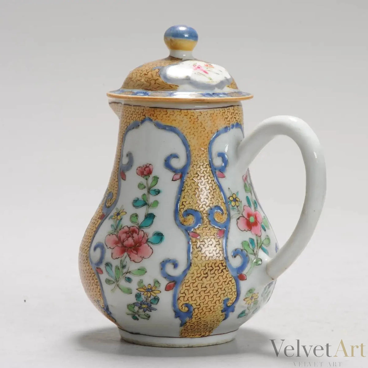 Cremera Té Porcelana China Amarilla y Azul del Siglo XVIII