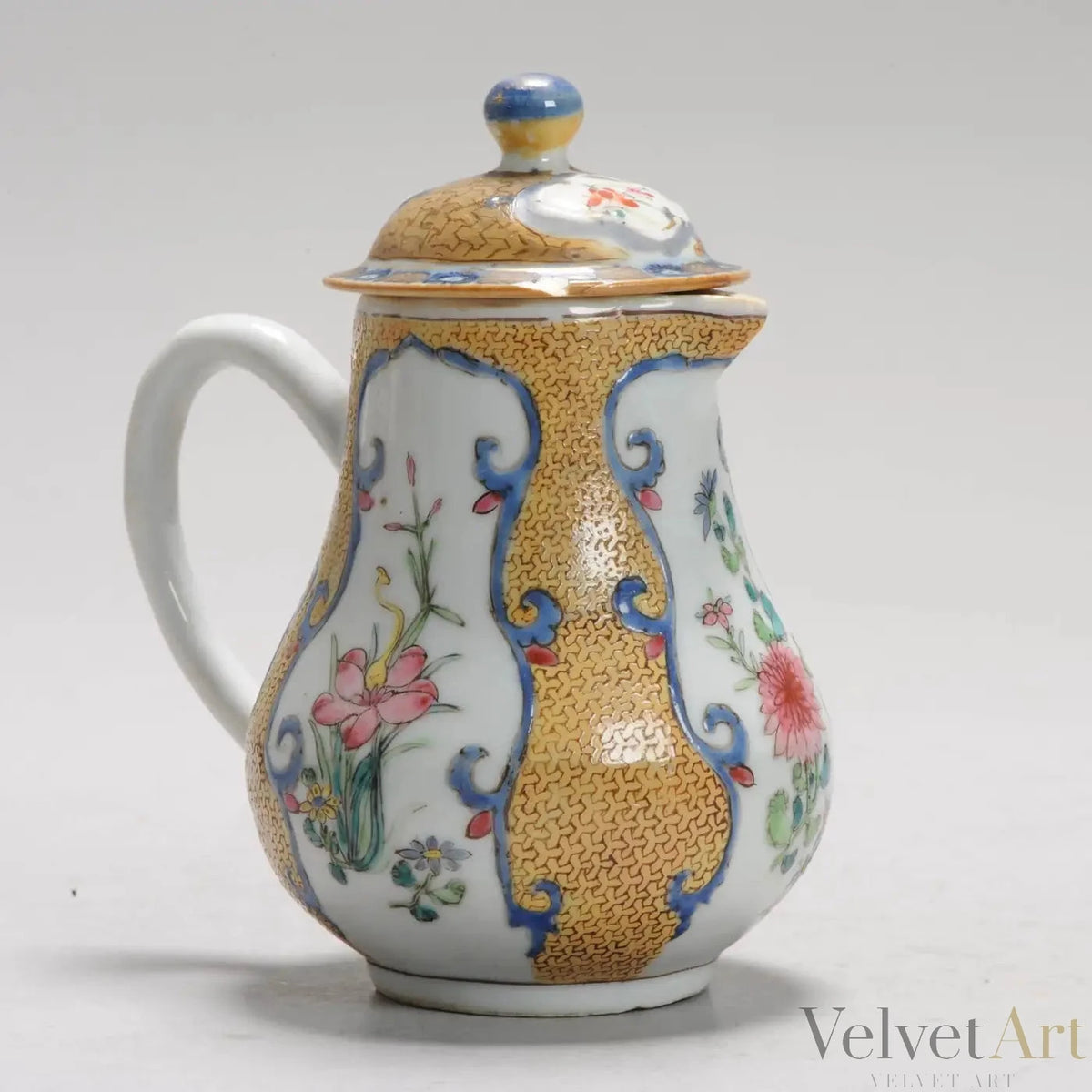 Cremera Té Porcelana China Amarilla y Azul del Siglo XVIII