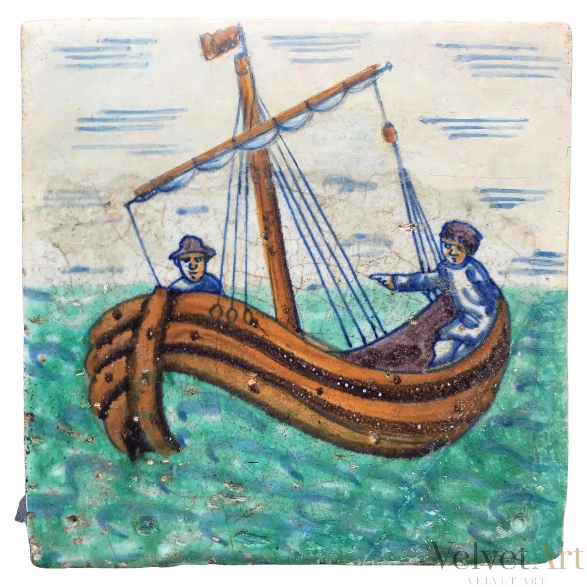 Azulejo Rotterdammer con velero | Claes Wijtmans, Países Bajos, 1615