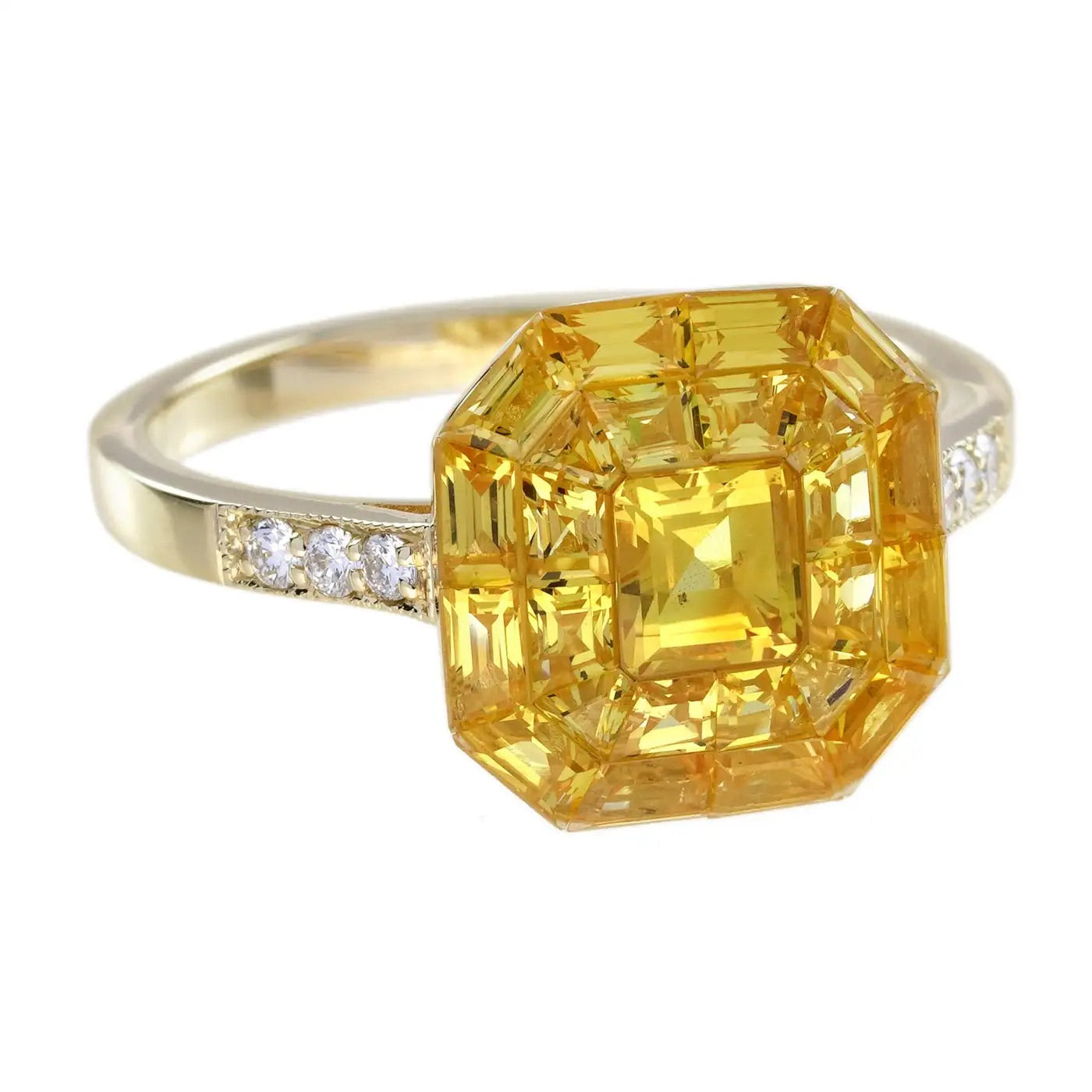 Anillo Estilo Art Deco con Zafiro Amarillo y Diamante