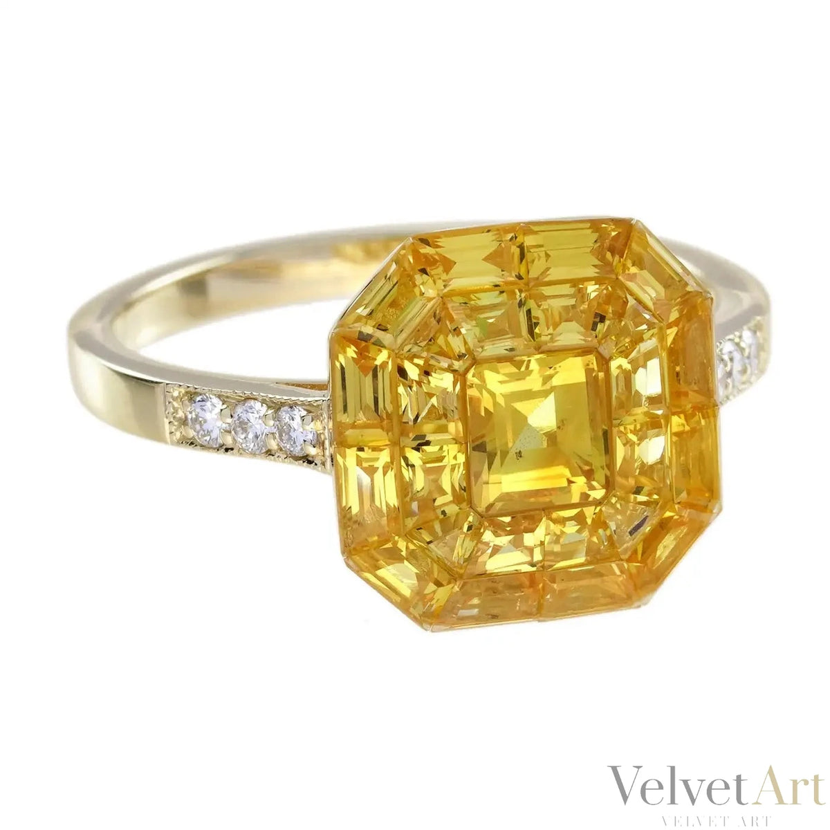 Anillo Estilo Art Deco con Zafiro Amarillo y Diamante – vista 2 de 3