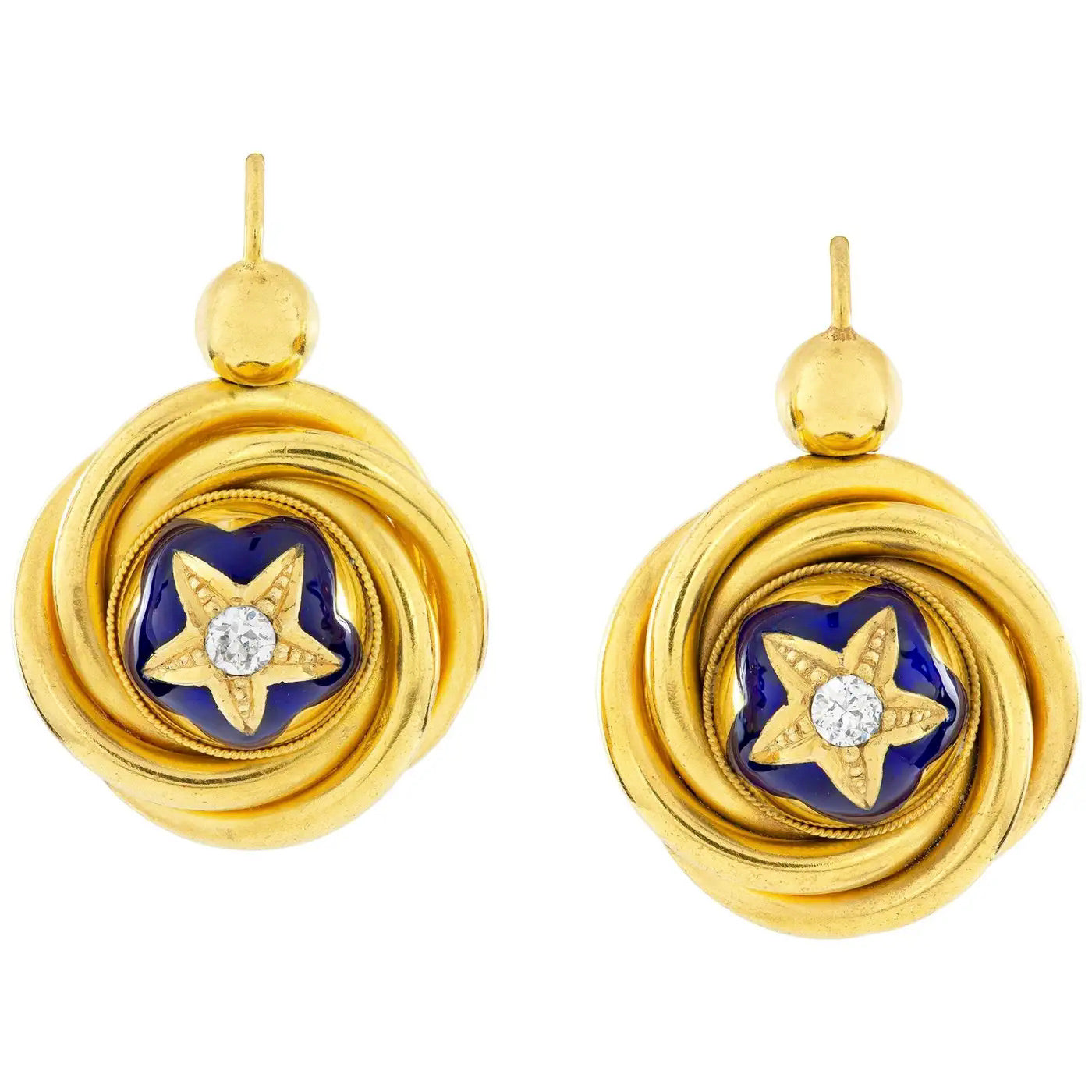 Pendientes de Esmalte Victorianos con Diamantes de 1870