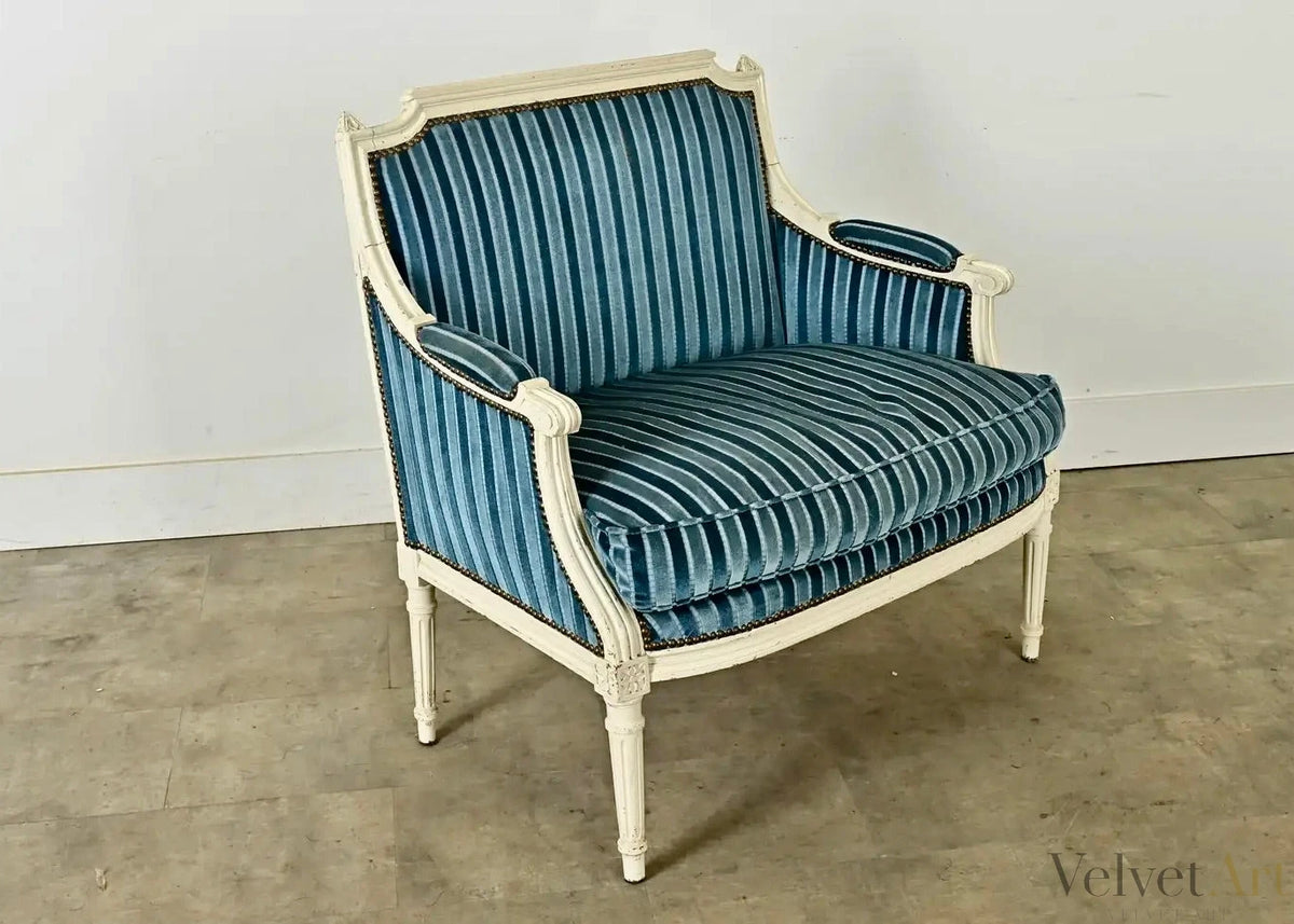 Bergère Marquesa Francesa Luis XVI de Rayas Azules del Siglo XIX