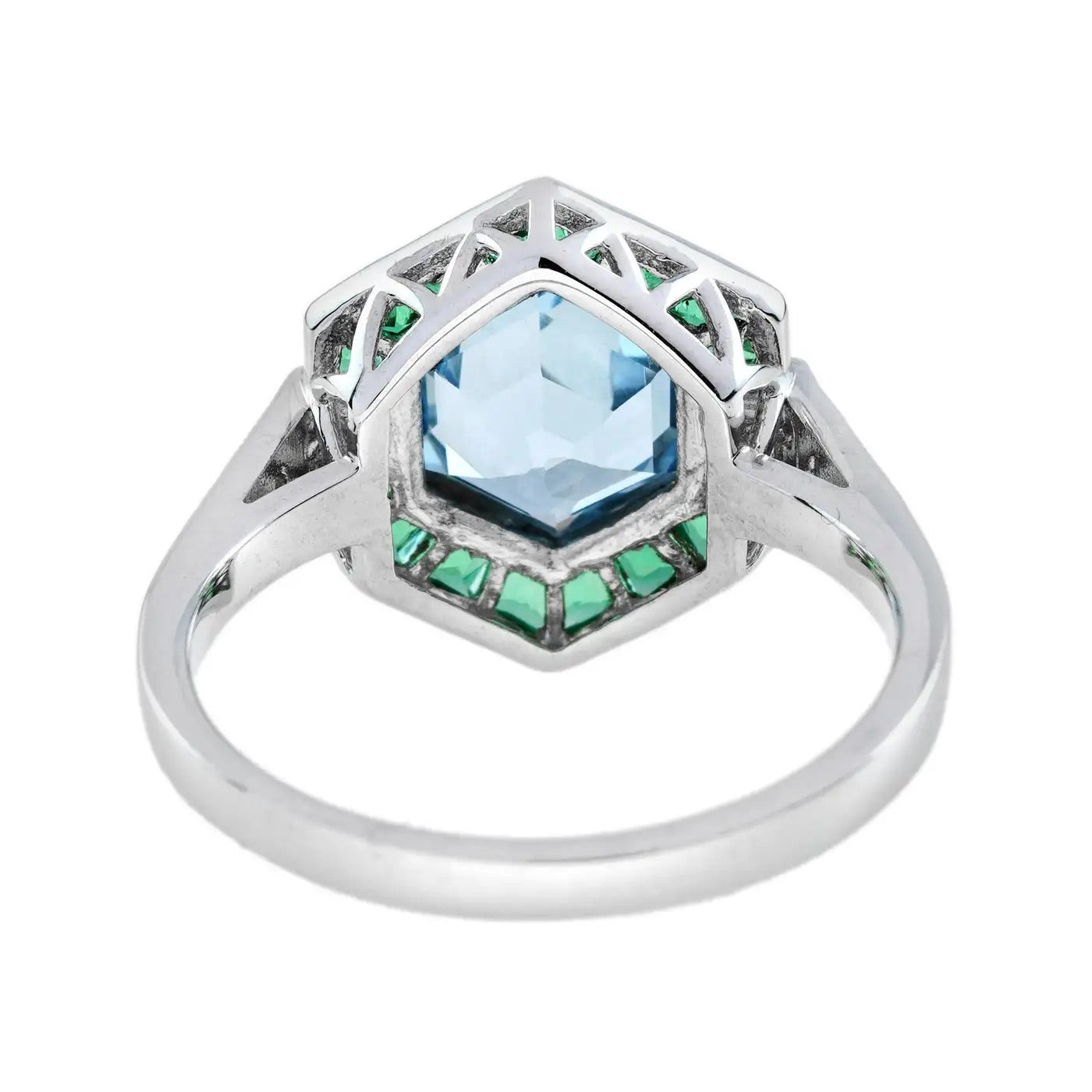 Anillo Hexágono Esmeralda y Aguamarina