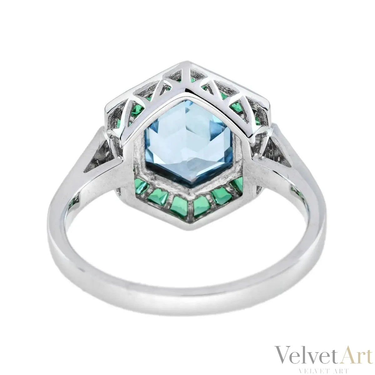 Anillo Hexágono Esmeralda y Aguamarina – vista 3 de 4