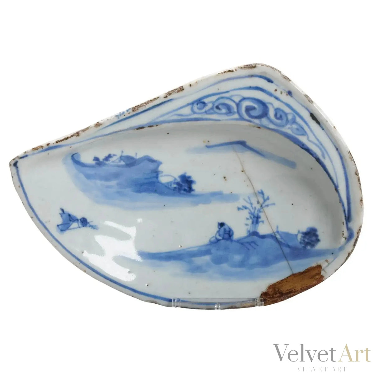 Plato Chino Kosometsuke de Porcelana Azul Bajo Vidriado | Literato en Paisaje | Periodo Ming, Siglo XVII