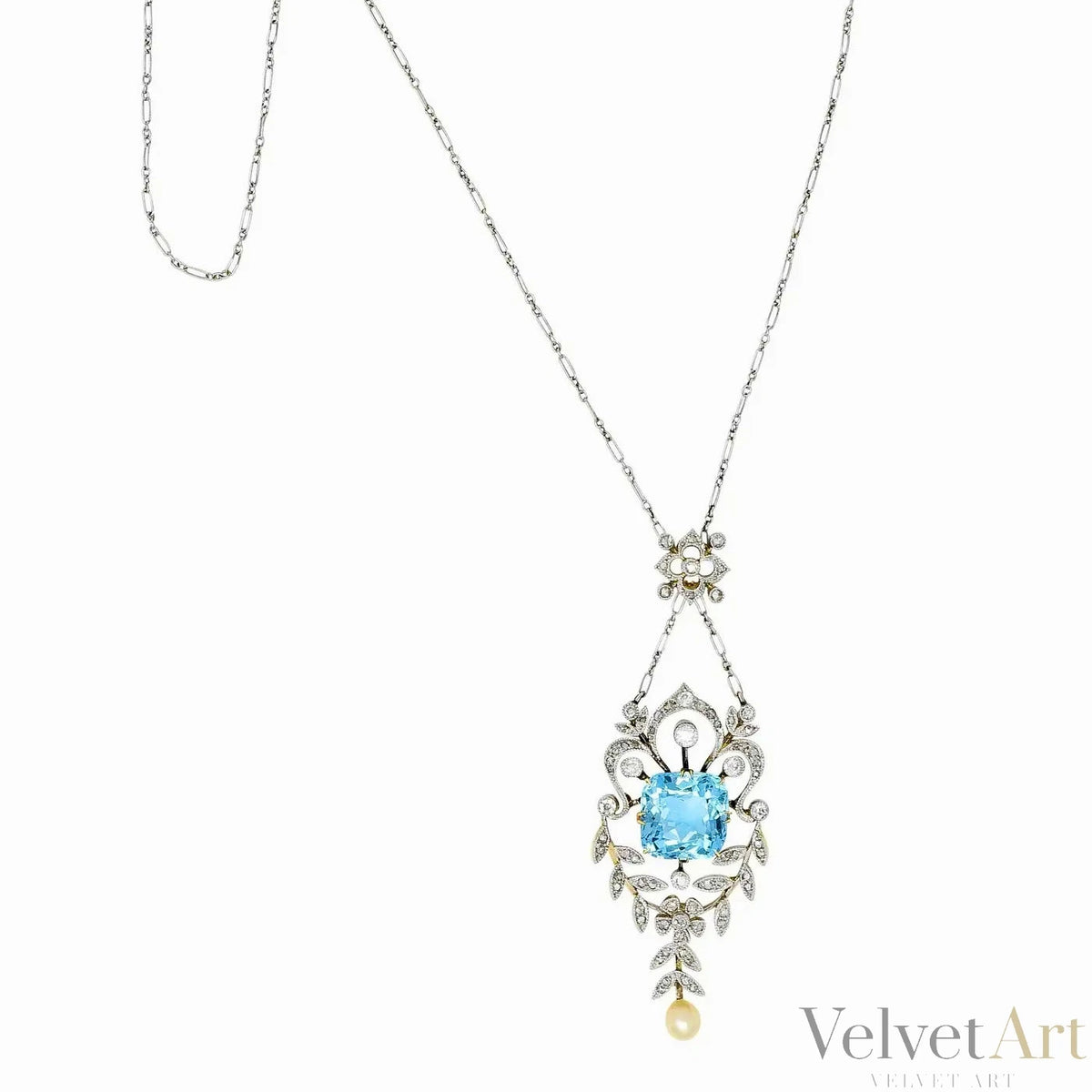 Collar Eduardiano de Perla y Aquamarina de 1910