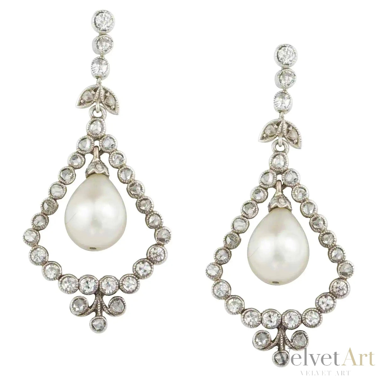 Pendientes Eduardianos de Perlas Naturales y Diamantes de 1900
