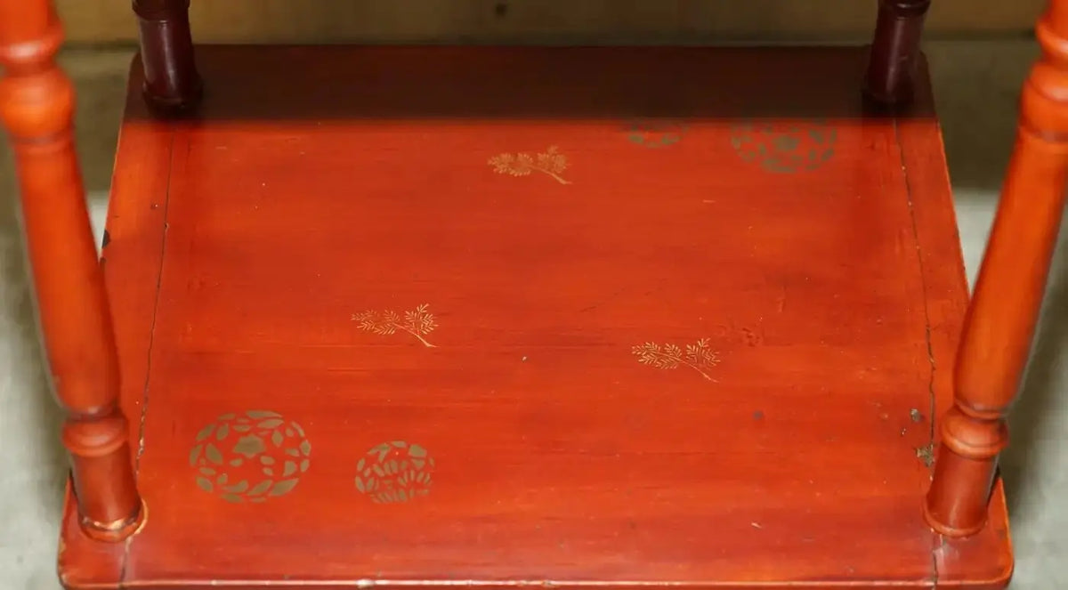 Mesa de Costura Anglo Japonesa Lacada Roja Siglo XIX