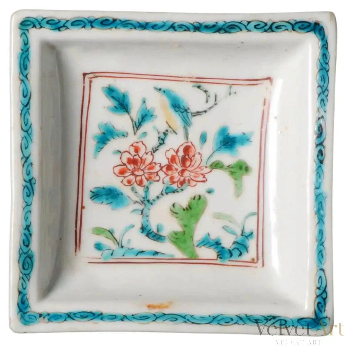 Fuente Cuadrada de Porcelana Jingdezhen, Periodo Ming, Siglo XVII