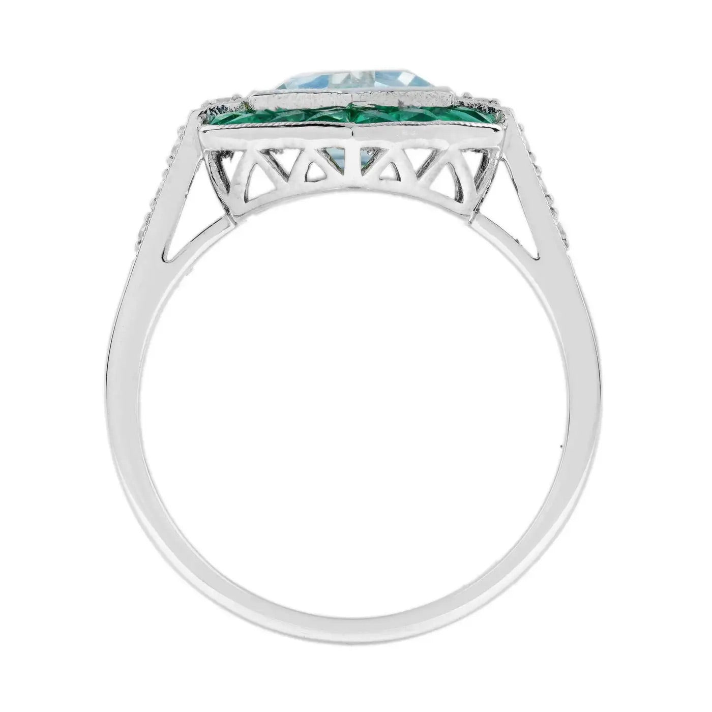 Anillo Hexágono Esmeralda y Aguamarina