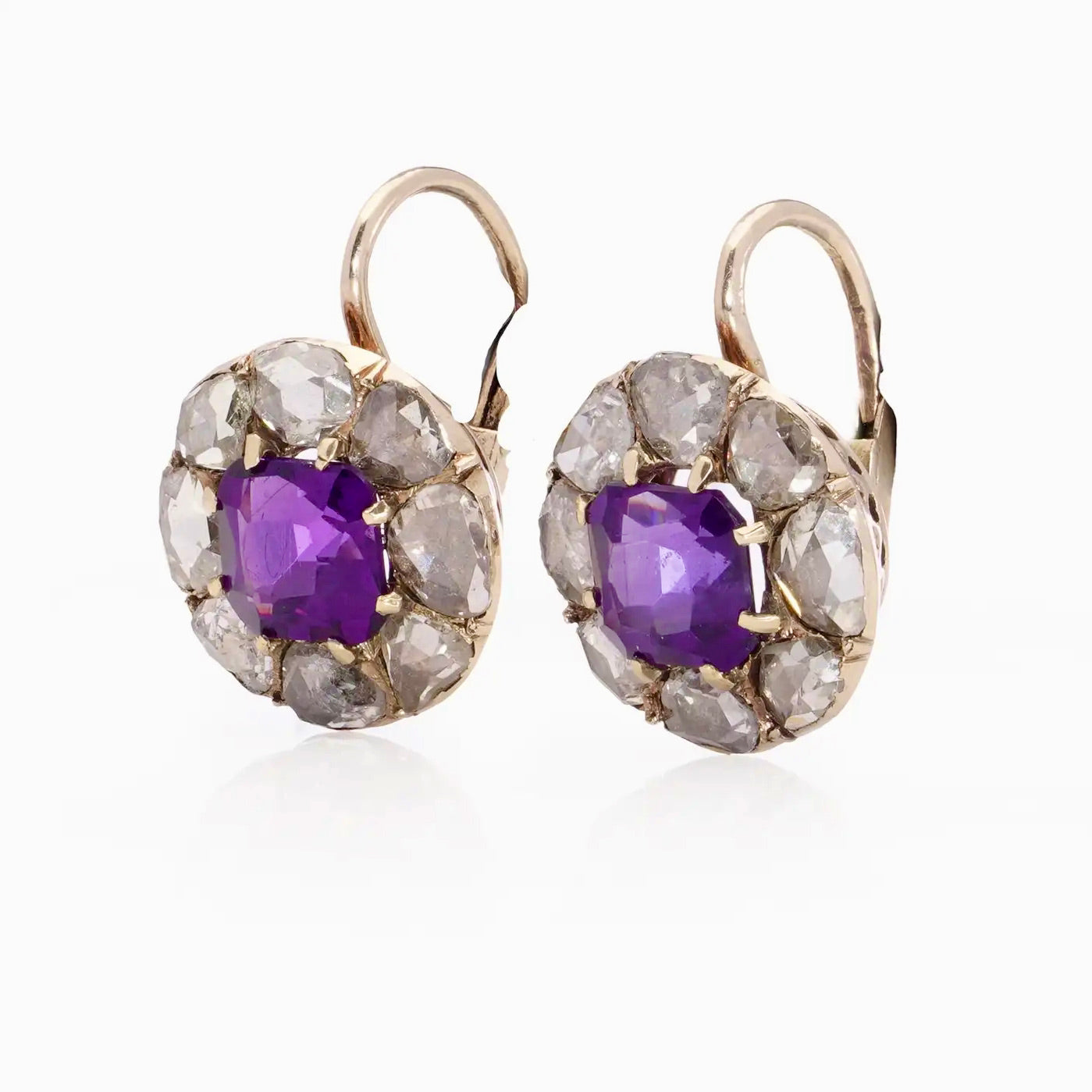 Pendientes victorianos de amatista y diamantes talla rosa de 1890
