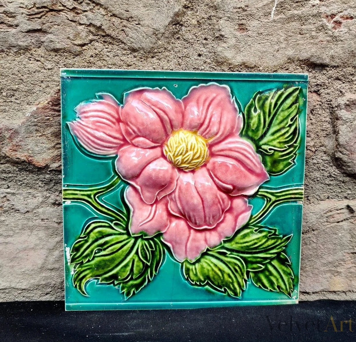 Azulejo flor en relieve de cerámica japonesa, año 1940
