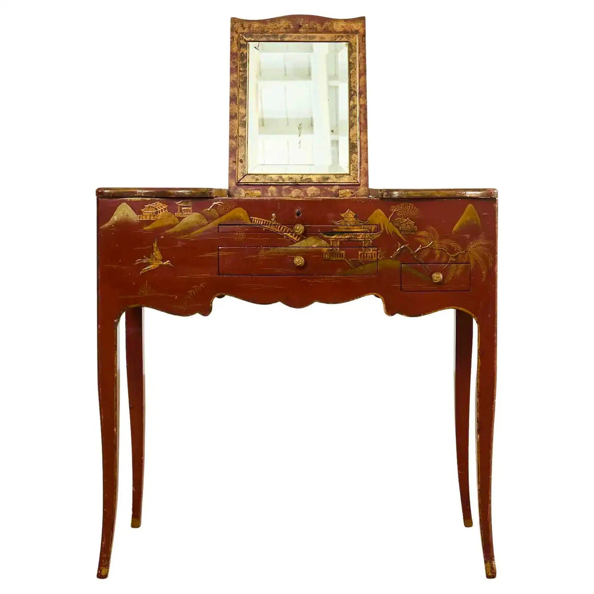 Tocador inglés Queen Anne con Laca Chinoiserie, siglo XIX