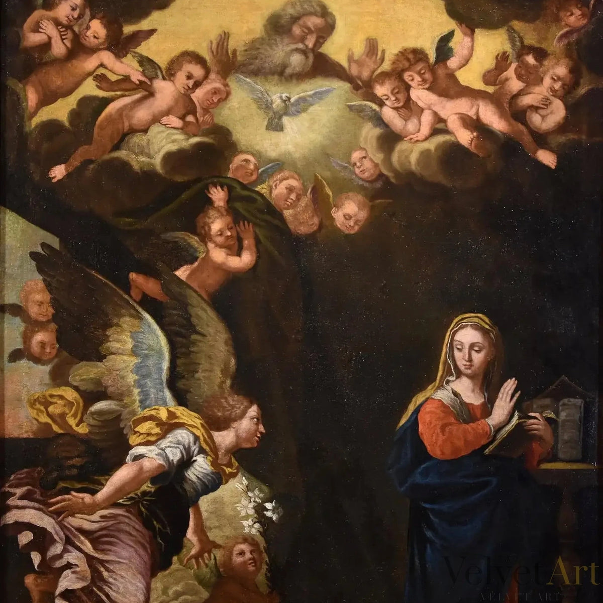 "La Anunciación" de Bonini | Óleo sobre Lienzo | Siglo XVII