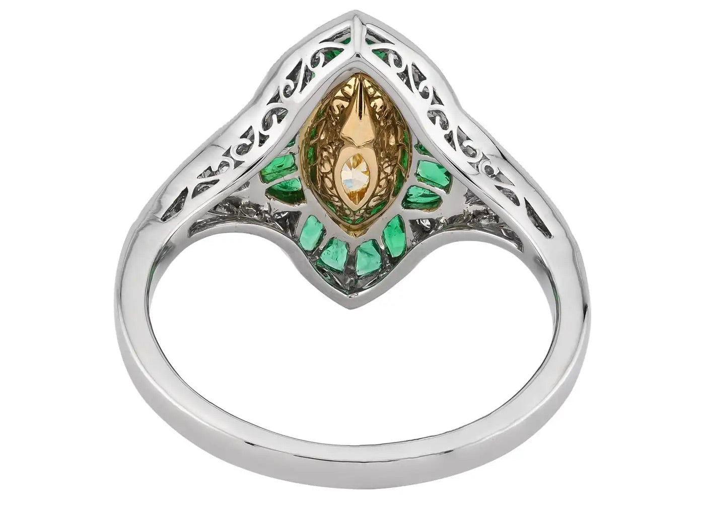 Anillo de Diamante Amarillo y Esmeraldas | Estilo Art Decó | 2024