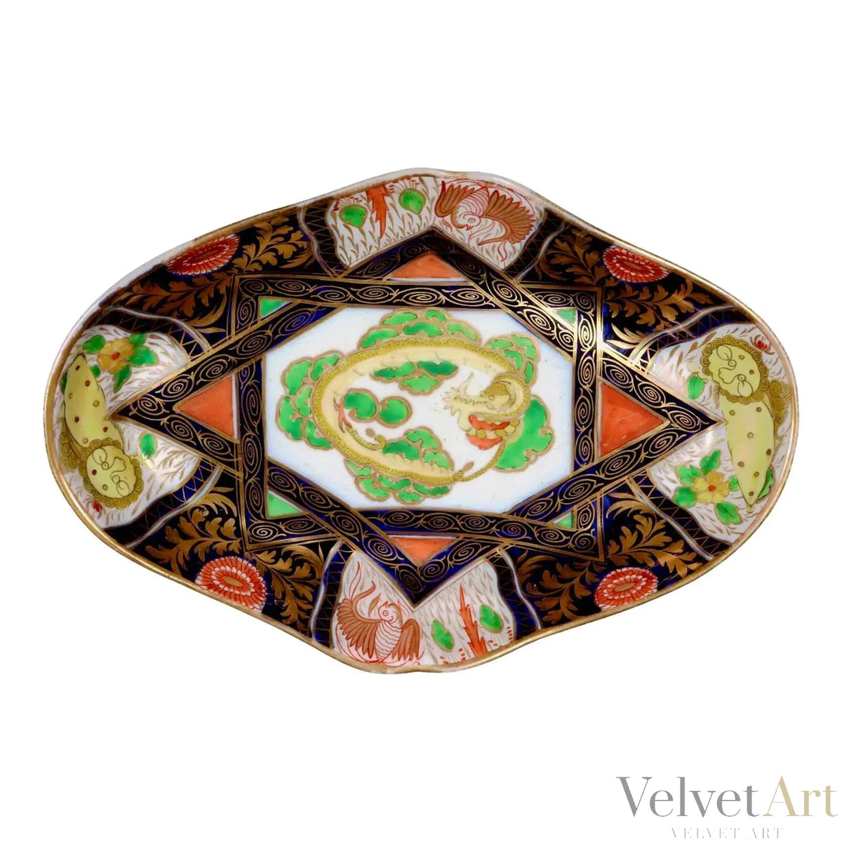 Porcelana Coalport Chinoiserie con Dragón y Leones Amarillos | Inglaterra, 1805