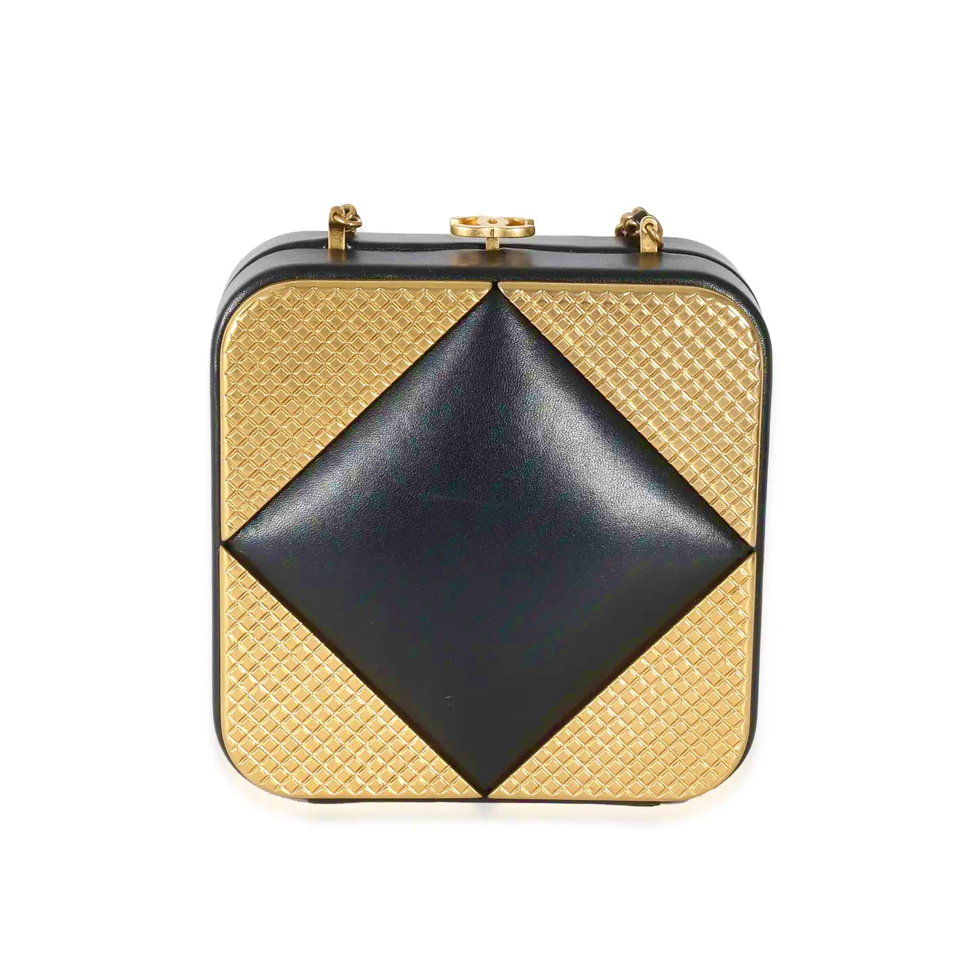 Clutch Chanel CC Cuadrado en Piel de Cordero Negra y Metal Dorado