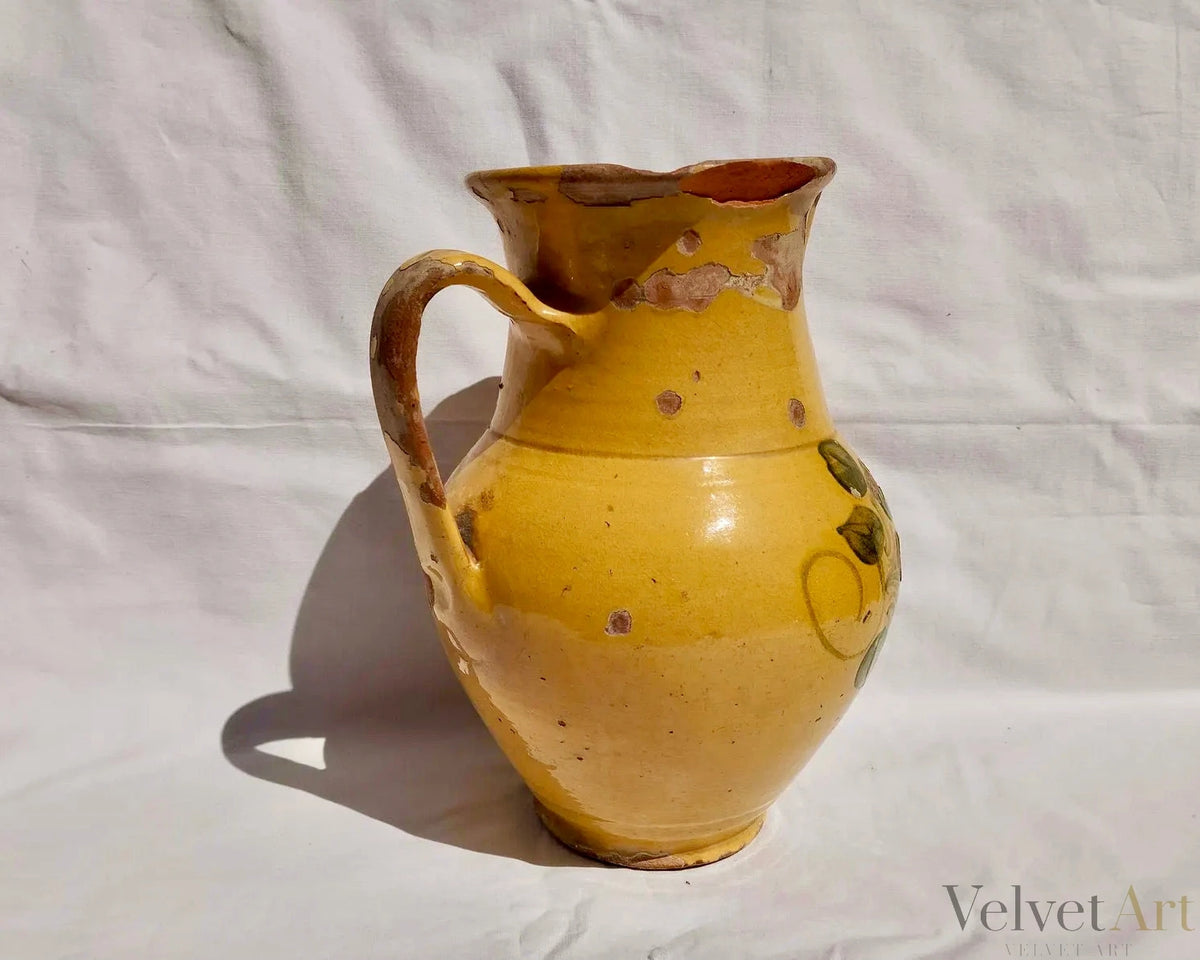 “Jarra Amarilla Floral” Cerámica Tradicional Húngara | Vintage 1900