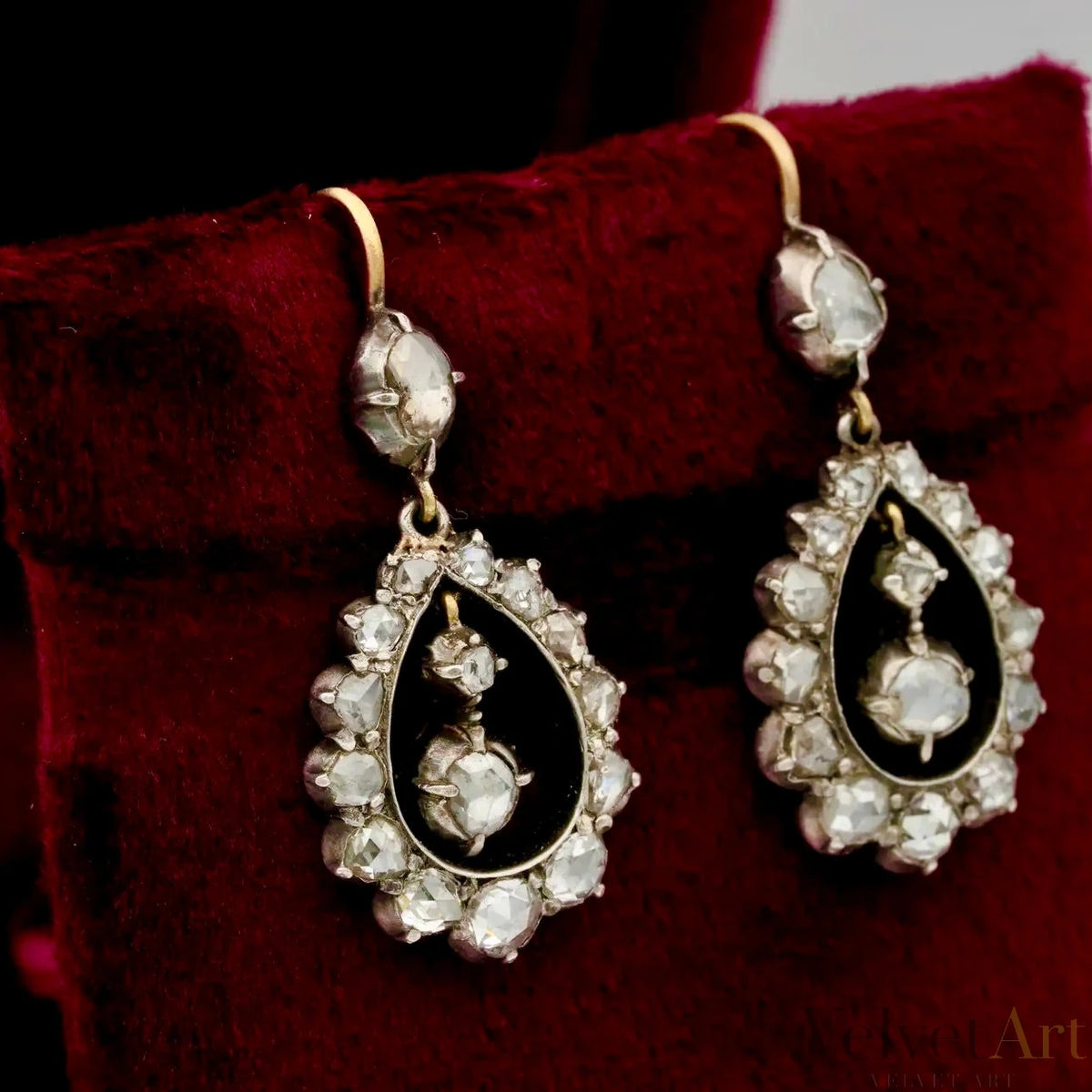 Pendientes Georgianos de Gota con Diamantes Talla Rosa de 1790