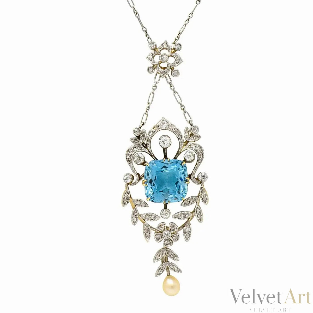 Collar Eduardiano de Perla y Aquamarina de 1910