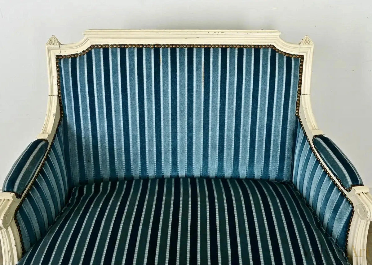 Bergère Marquesa Francesa Luis XVI de Rayas Azules del Siglo XIX