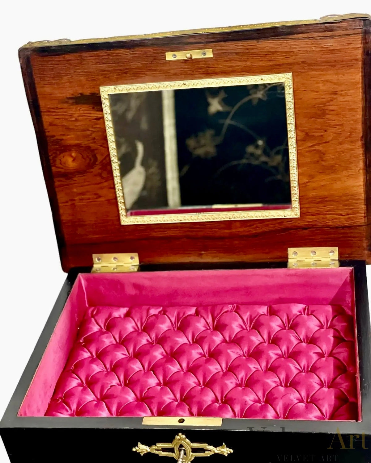Tocador Napoleón III con Incrustaciones y Terciopelo Rosa, Francia, 1880