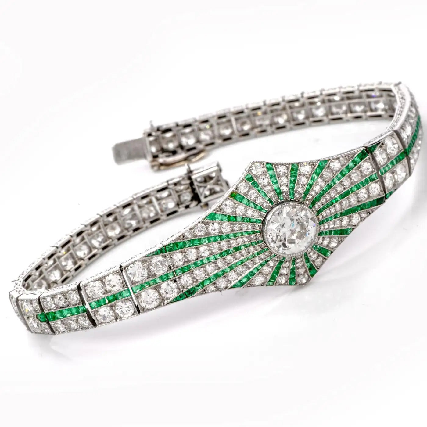 Pulsera Esmeralda Platino Starburst Art Deco Diamante