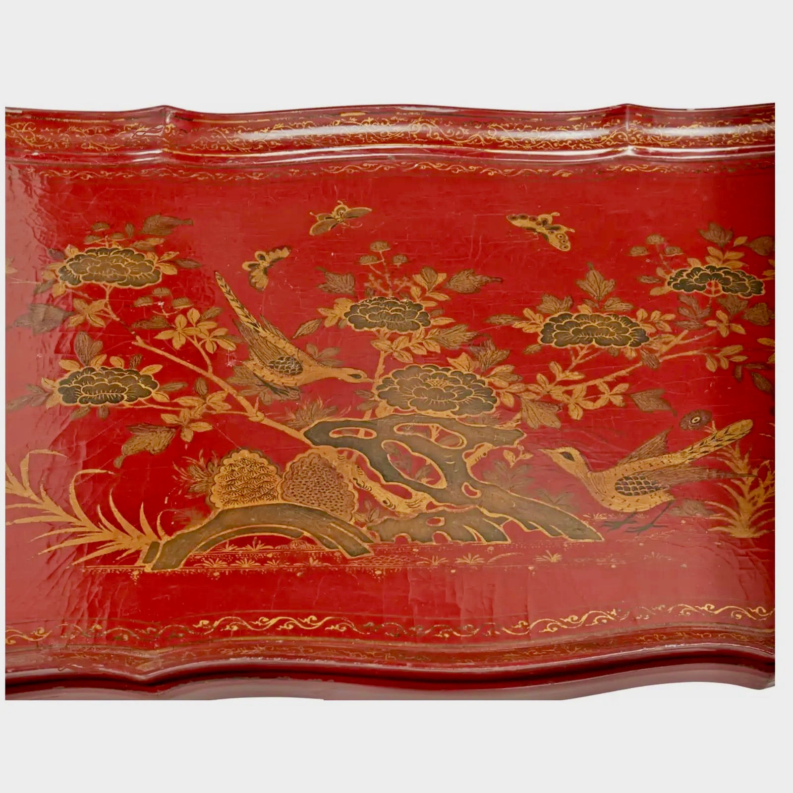 Mesa Roja de Bambú | Chinoiserie | Francia, 1960