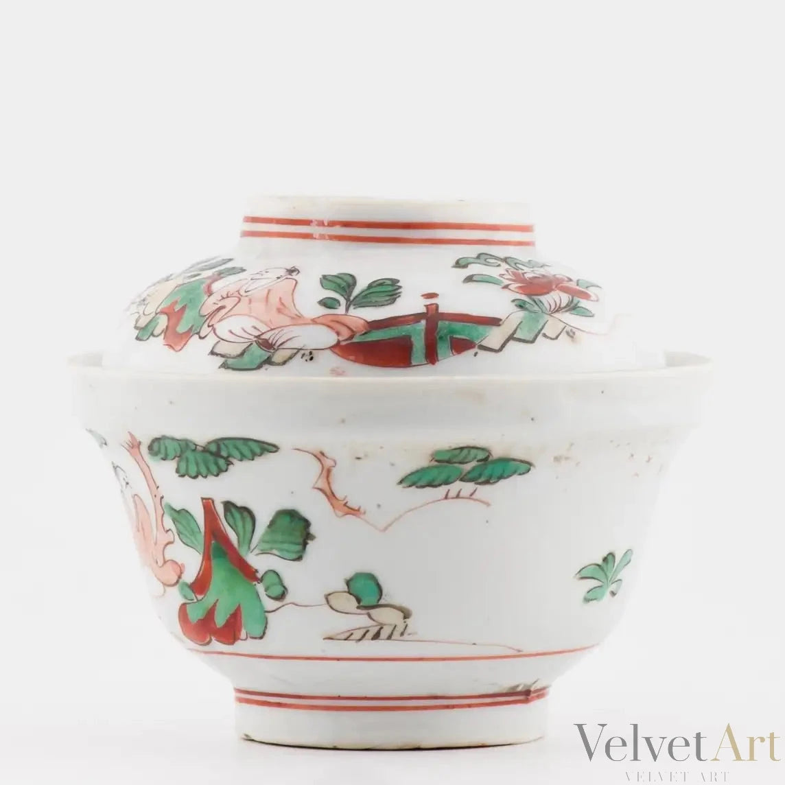 Cuenco Wucai | Ko-Akae con Tapa | Periodo Chongzhen | China, 1600