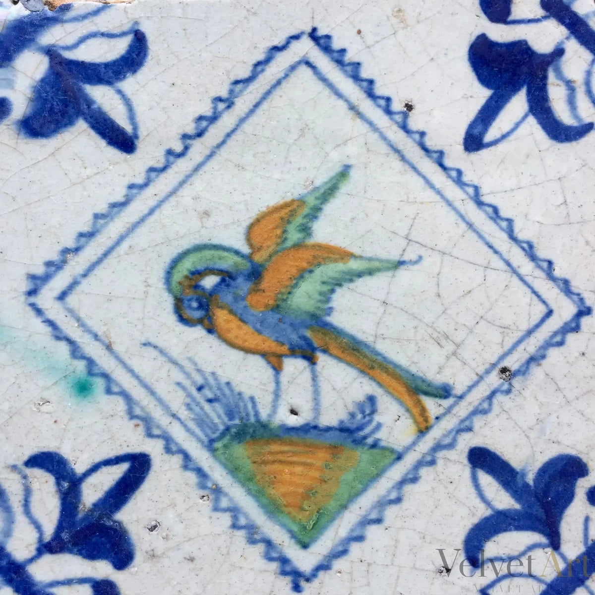 “Pájaro” | Azulejo Policroma de Delft del Siglo XVII