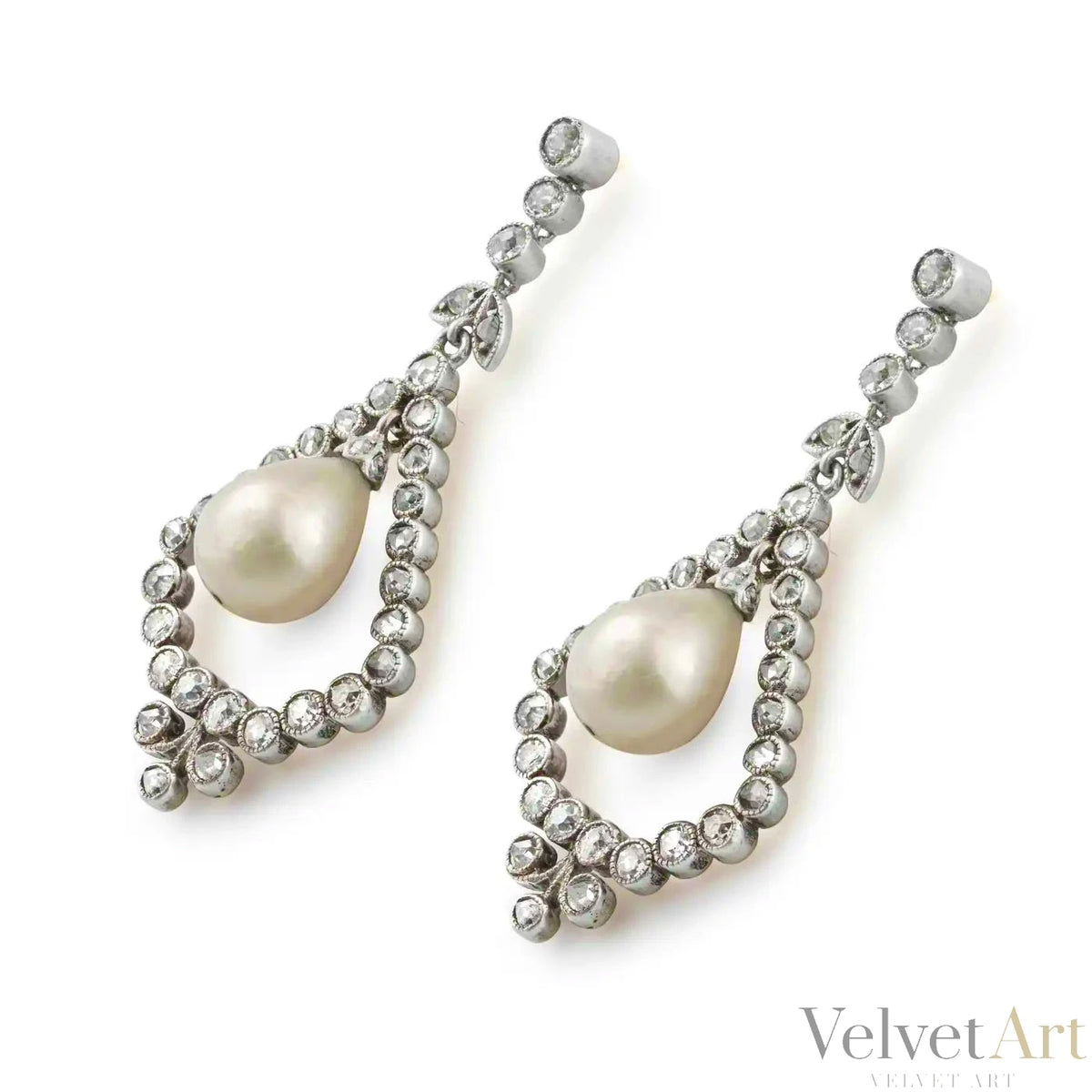 Pendientes Eduardianos de Perlas Naturales y Diamantes de 1900