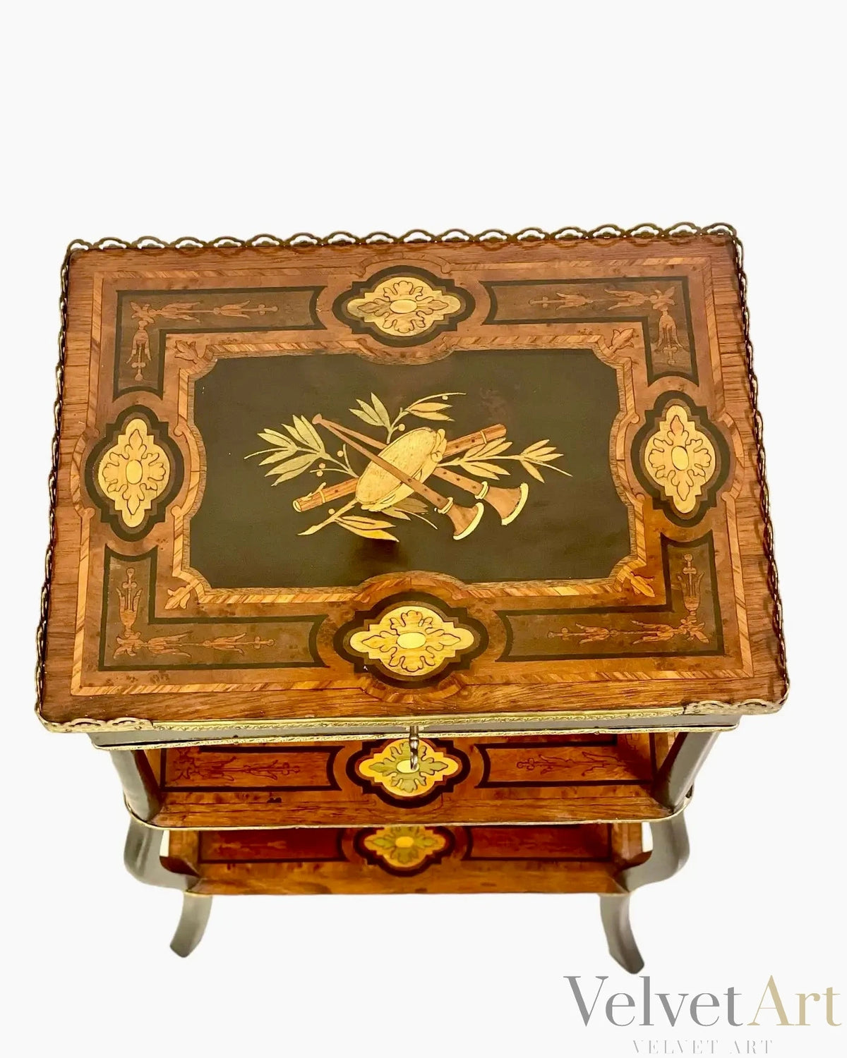 Tocador Napoleón III con Incrustaciones y Terciopelo Rosa, Francia, 1880