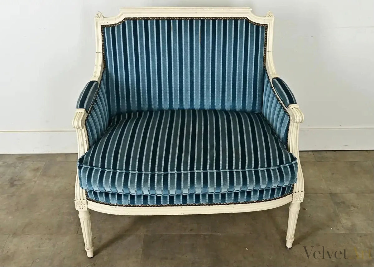 Bergère Marquesa Francesa Luis XVI de Rayas Azules del Siglo XIX