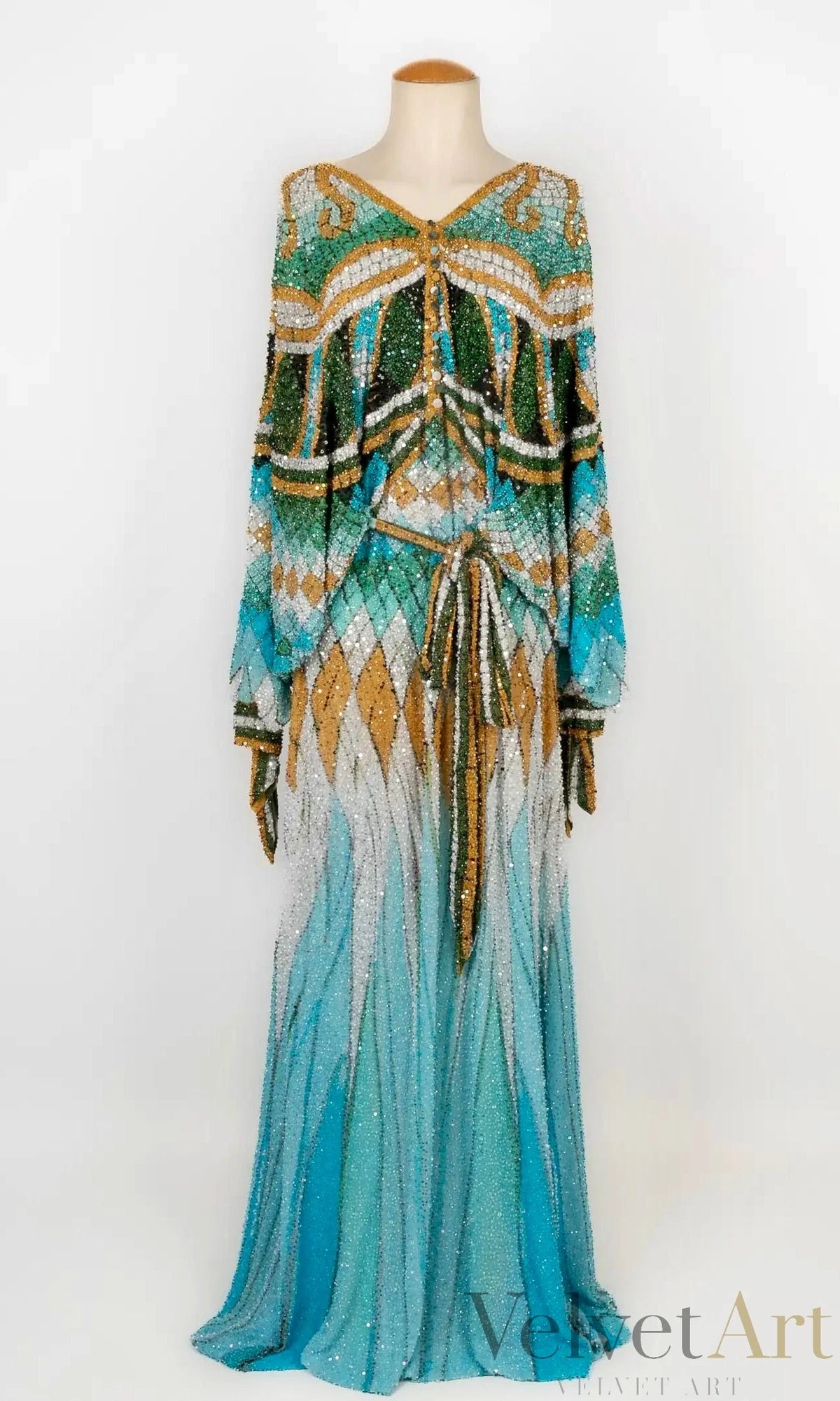 Roberto Cavalli Vestido Largo Bordado con Perlas y Lentejuelas de 2010