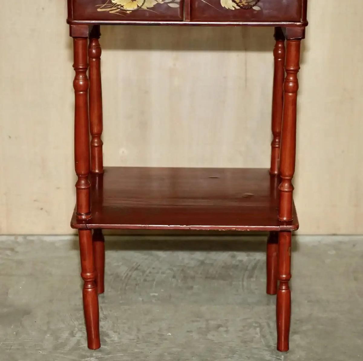 Mesa de Costura Anglo Japonesa Lacada Roja Siglo XIX