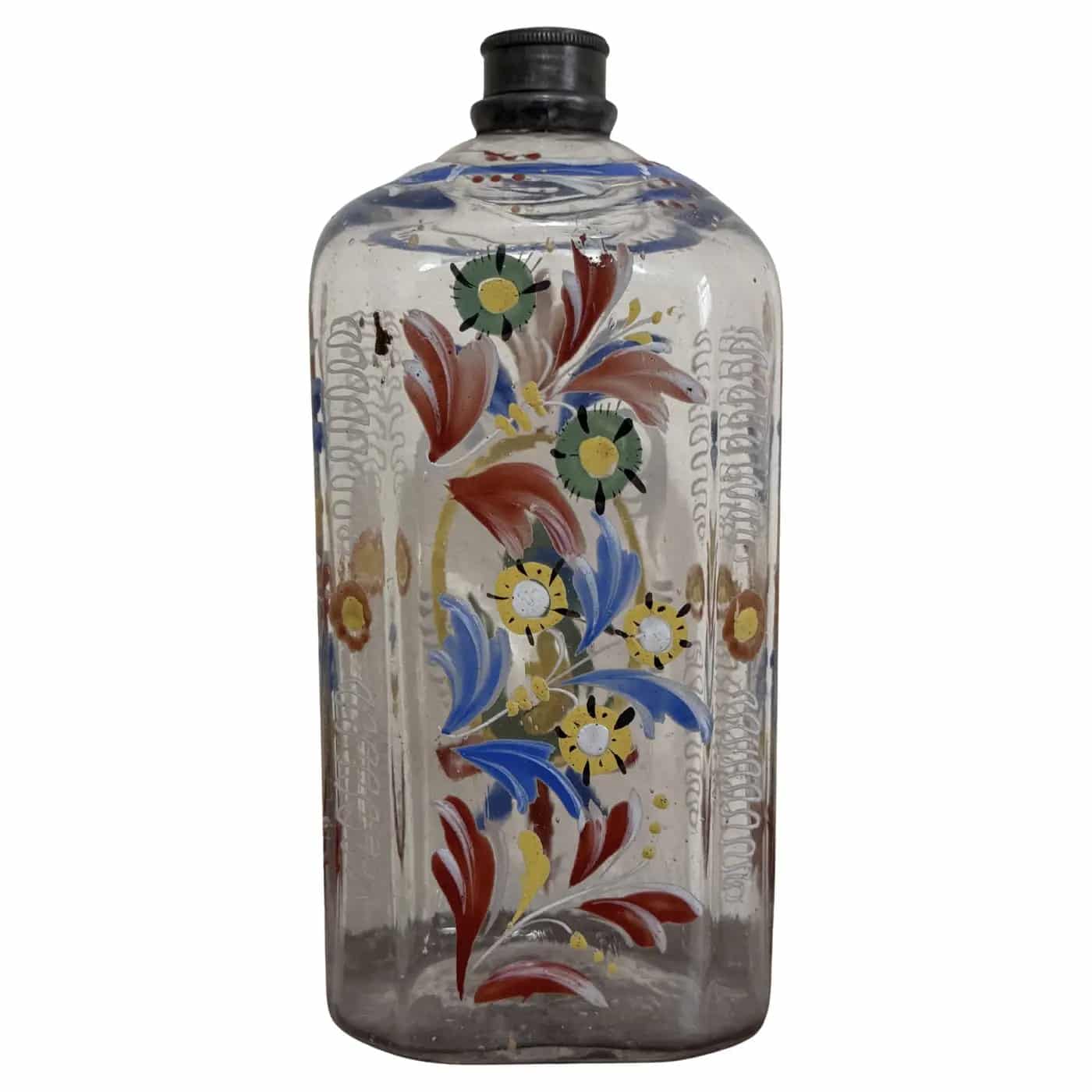 Botella Alemana de Vidrio Pintado del Siglo XVIII