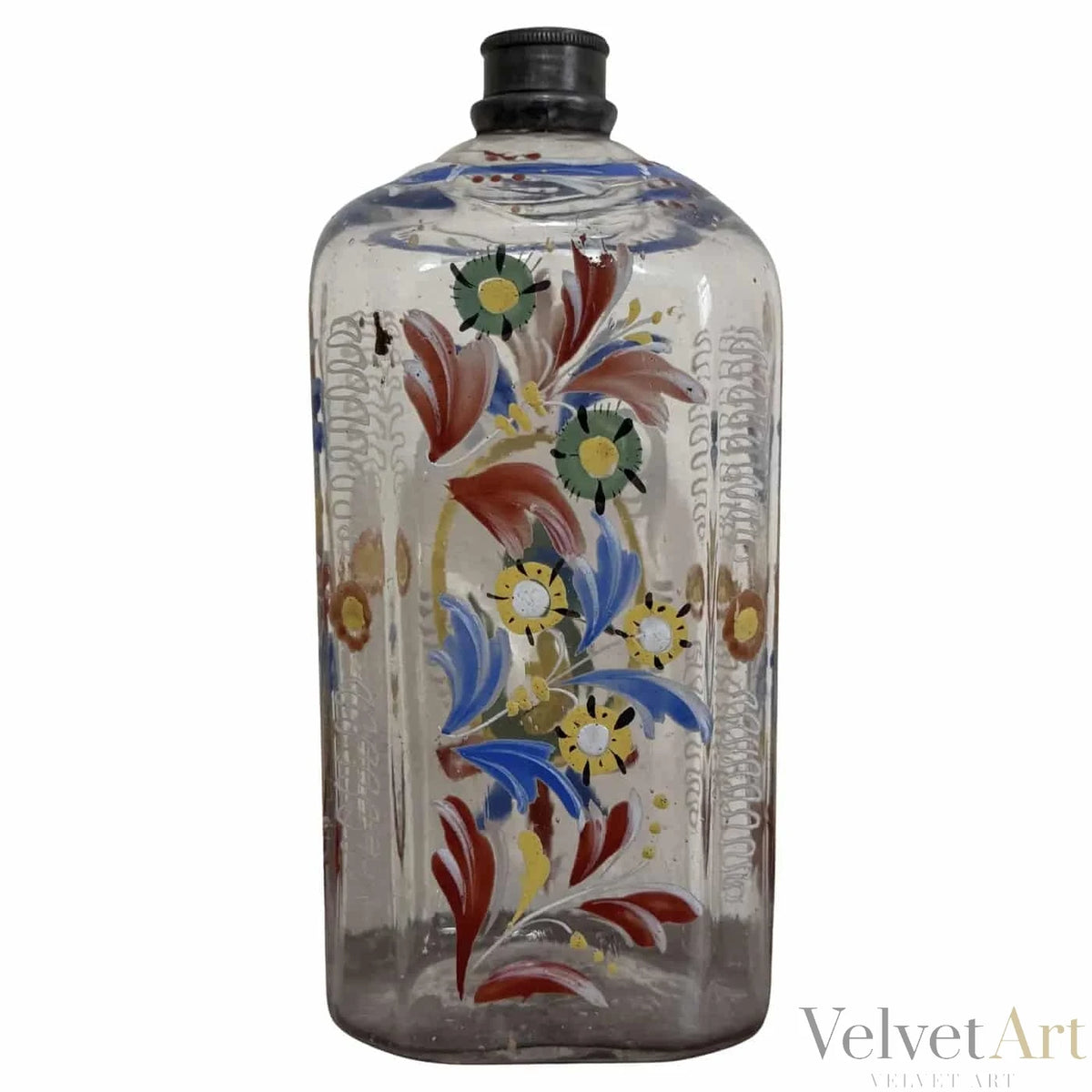 Botella Alemana de Vidrio Pintado del Siglo XVIII