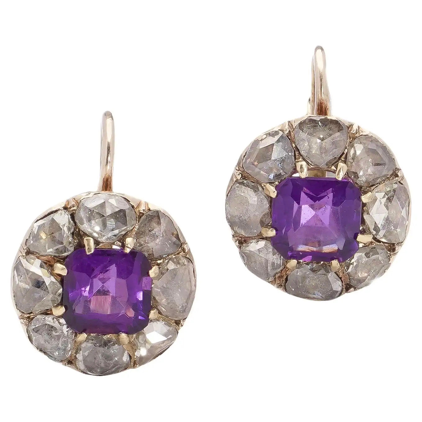 Pendientes victorianos de amatista y diamantes talla rosa de 1890