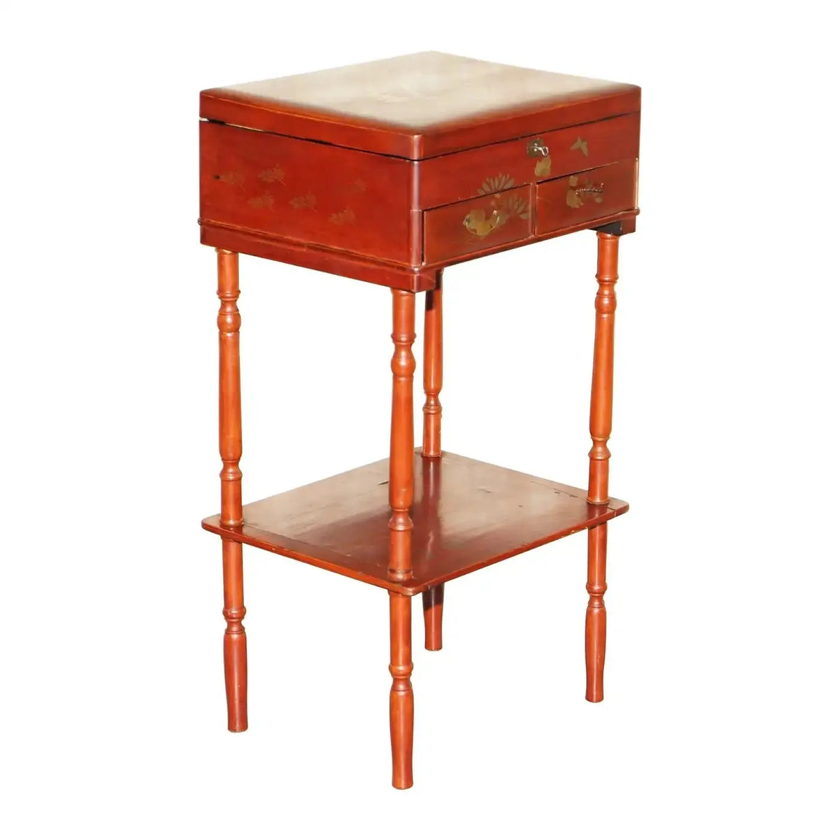 Mesa de Costura Anglo Japonesa Lacada Roja Siglo XIX