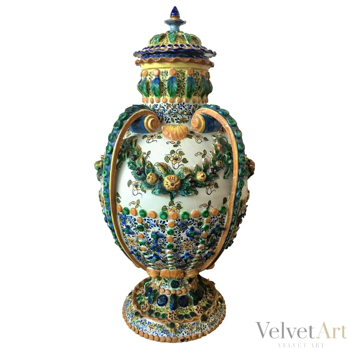 Urna Española de Terracota Pintada | Manises | Siglo XIX | Biedermeier | 1850