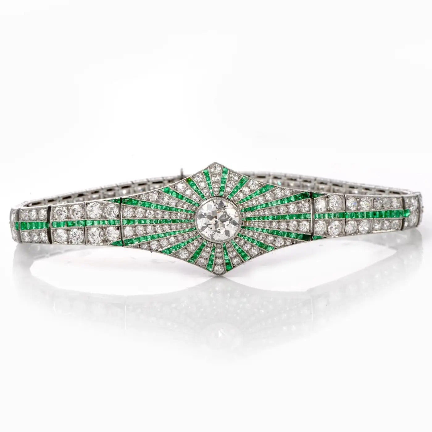 Pulsera Esmeralda Platino Starburst Art Deco Diamante